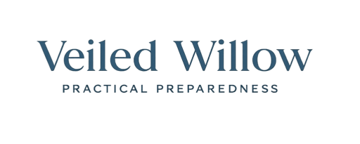 Veiled Willow Practical Preparedness in slate blue font